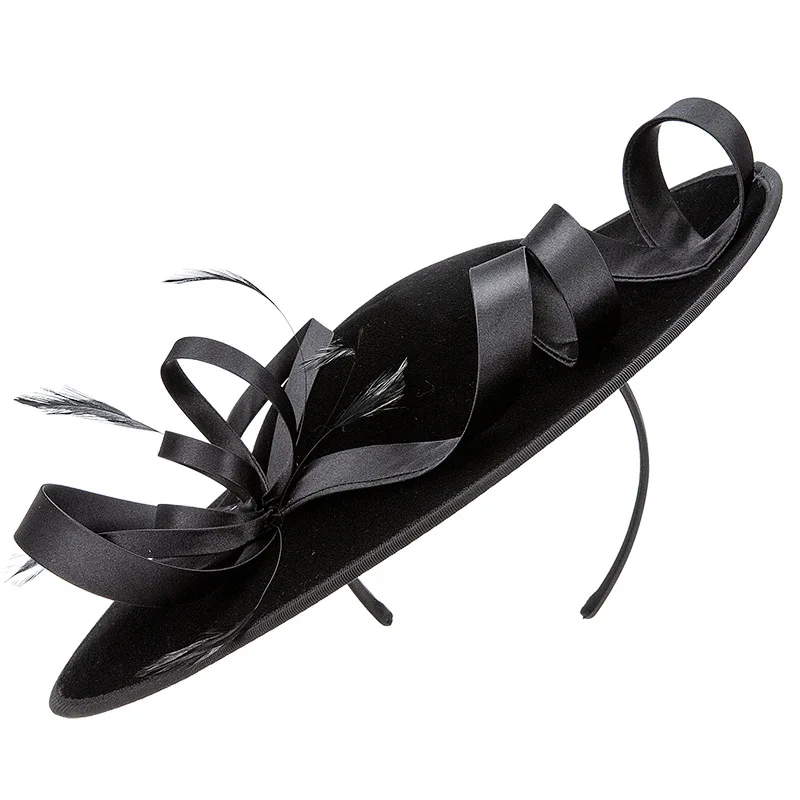 

2025 Large Mercerized Velvet Fascinator Hairbands Women luxury French Ladies Wedding Hat Headpiece Party Fascinators headwear