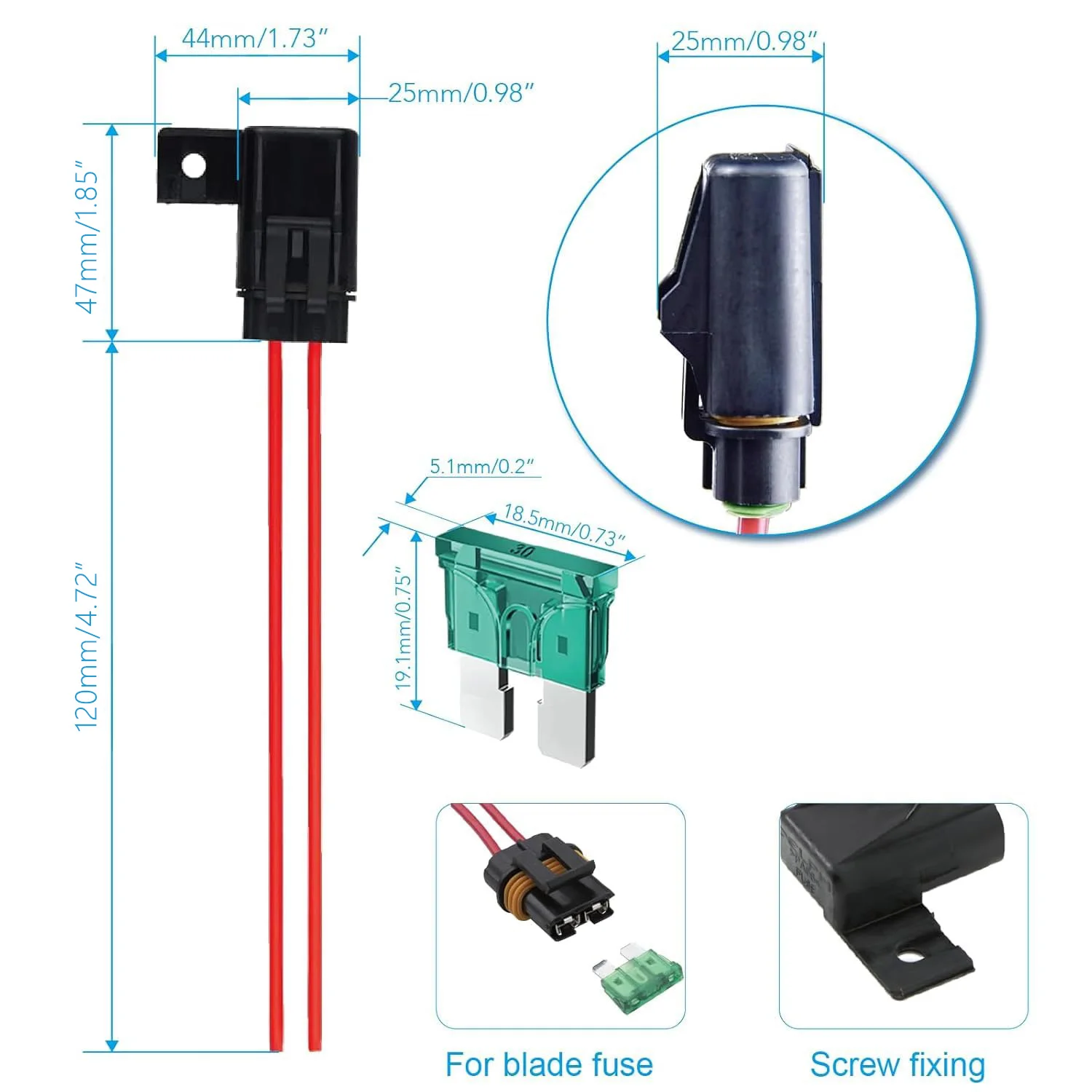 3PCS 14 AWG Inline Fuse Holder 12V ATC/ATO Blade Fuse Holder with 20 Amp 30 Amp 40 Amp Inline Fuse Holder for Vehicle