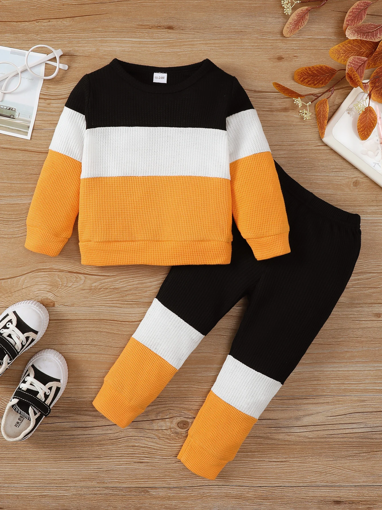 2PCS Kids Boy Clothing Set Fashion Color Block Long Sleeve Top+Pants Spring&Autumn Handsome Sports Outfit for Children 1-6 Years