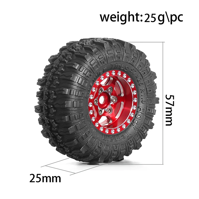 4pcs 57mm 1.0 "Set di pneumatici per ruote Beadlock in metallo per 1/18 1/24 RC Crawler Car TRX4M SCX24 AX24 FCX24 accessori per parti di aggiornamento