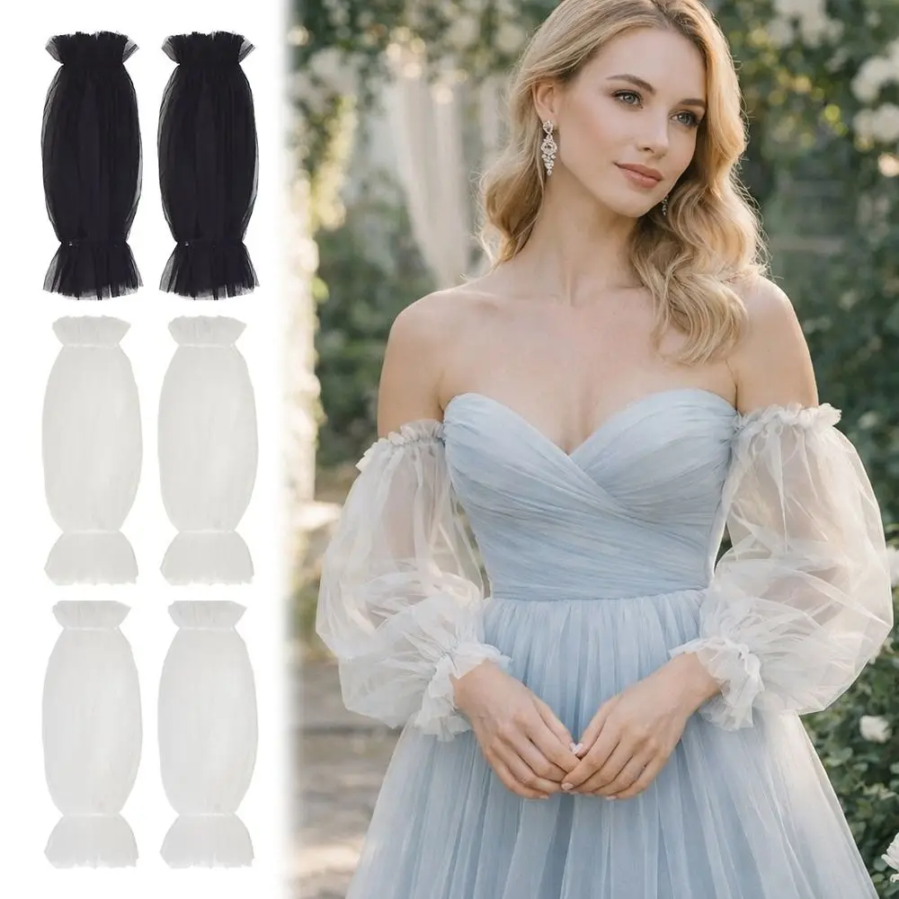 

Elegant Detachable Bridal Arm Sleeves Elastic Cuff Breathable Pleated Puff Sleeve Wedding Arm Covers Wedding Party