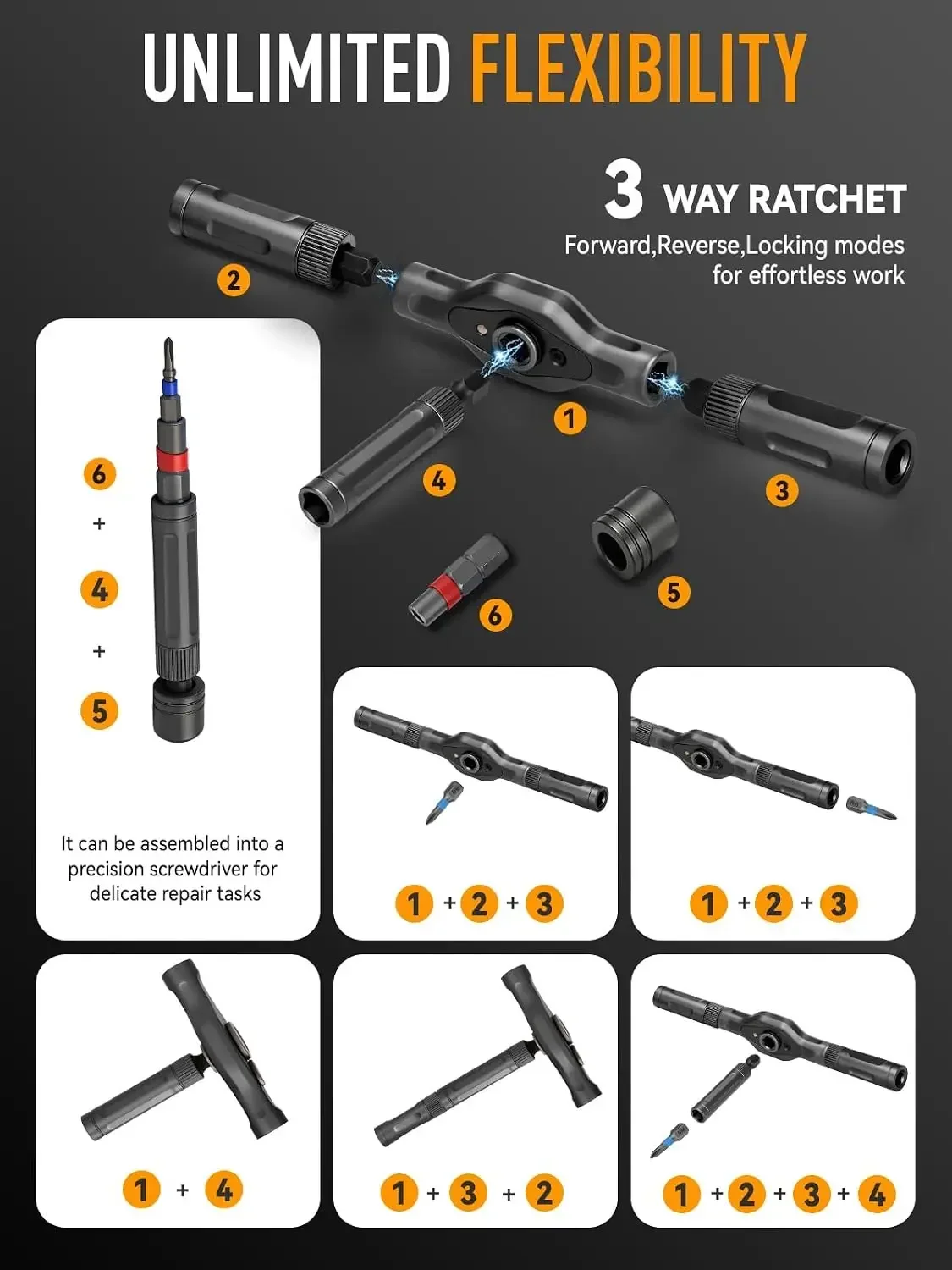 68 in 1 Ratcheting Screwdriver Set, 58-Tooth T-Handle with Magnetic Pickup  Pad, 42 S2 Steel Bits, Magnetic Case, Repair Kit for Electronics, Laptop, PC, Game Console, Furniture, Bike view 5