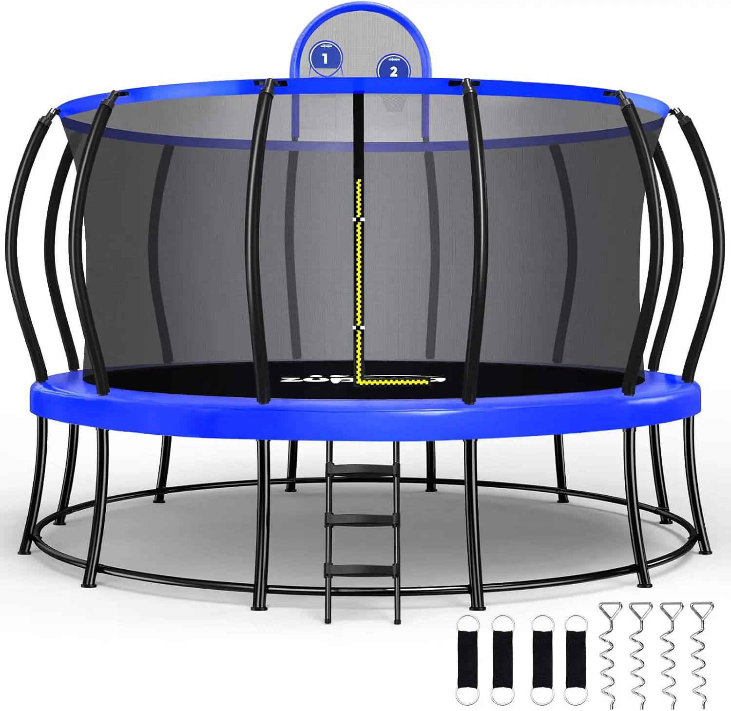 1800LBS Weight Capacity 2025 Double Frames Trampoline with No-Gap Design Curved Poles 16 15 14 12FT Trampolines for Kids with En