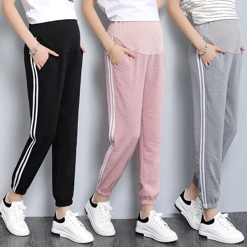 maternity clothes  pregnancy  Pants Summer Outer Wear Thin Loose Sports Nine-point Pants Fashion Casual  womens Chiffon Pants