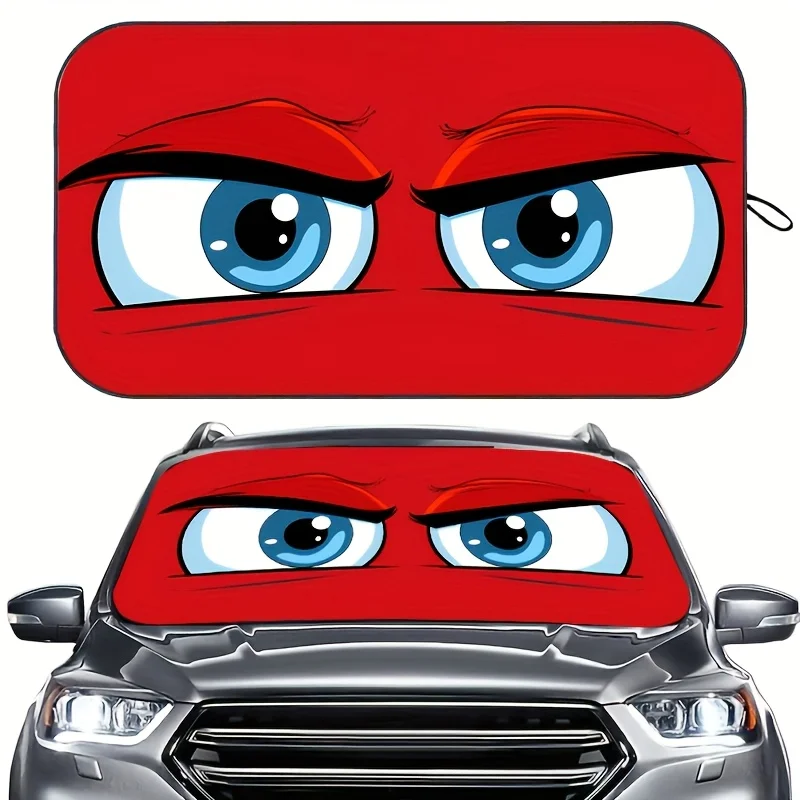 

1pc Funny Red Eyes Car Sunshade Curtain - UV Protection Polyester Roll-up Front Window Shade For Small Cars, SUVs, Trucks - Keep