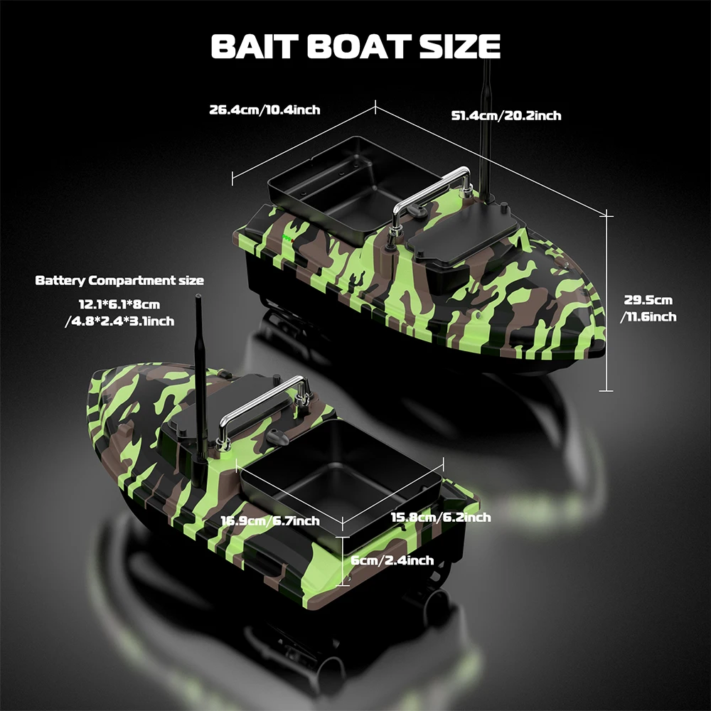

Dual Battery Power Supply Boat 500M 2KG Load Remote Control Bait Boat Dual Motor Fixed Speed Cruise Night light Nesting Boat