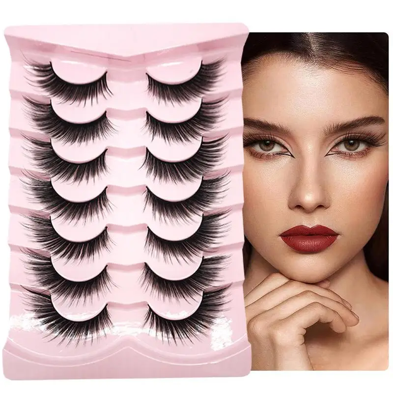 Eyelashes 3d -eyed Fluffy False Eyelashes 7-pairs Dramatic Faux Lashes Long Thick Volume Messy Crossed Fake Eye Lashes Pack