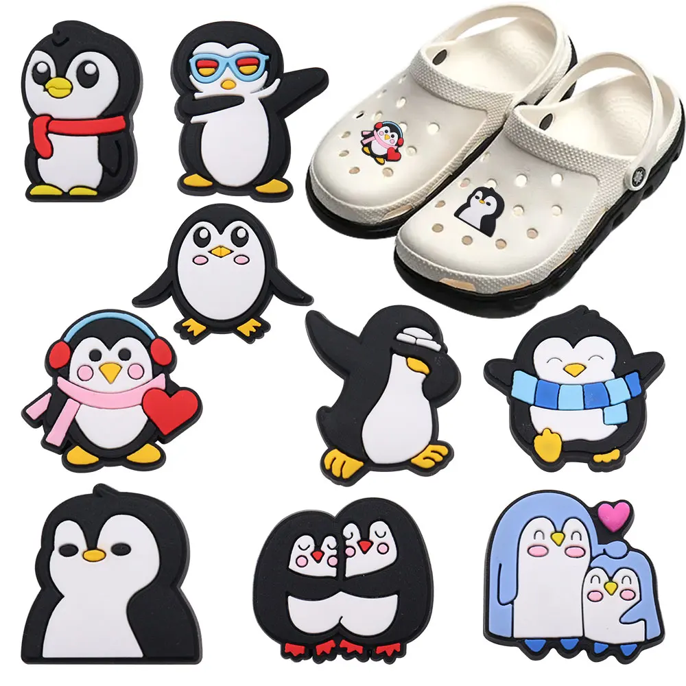 1-9 buah Penguin hewan PVC sepatu lucu pesona aksesoris anak laki-laki perempuan desainer dekorasi bakiak cocok Gelang