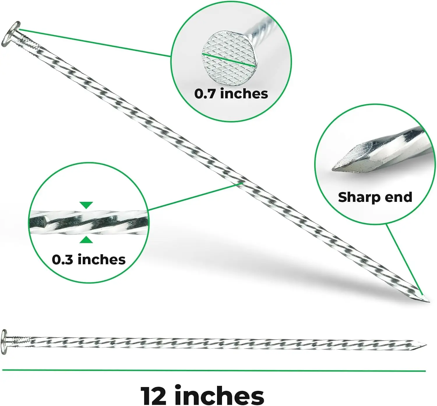 12 Inch Galvanized Landscape Stakes - 90pcs Spiral Metal Round Anchoring Spikes, 0.7 Inch Extra Large Top, for Securing Paver Ed