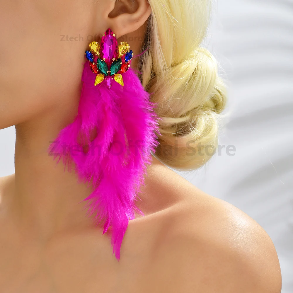 Multicolor Long Colorful Feather Dangle Earrings For Women Sexy Elegant Fashion Accessories Wedding Party Luxury Charm Jewelry