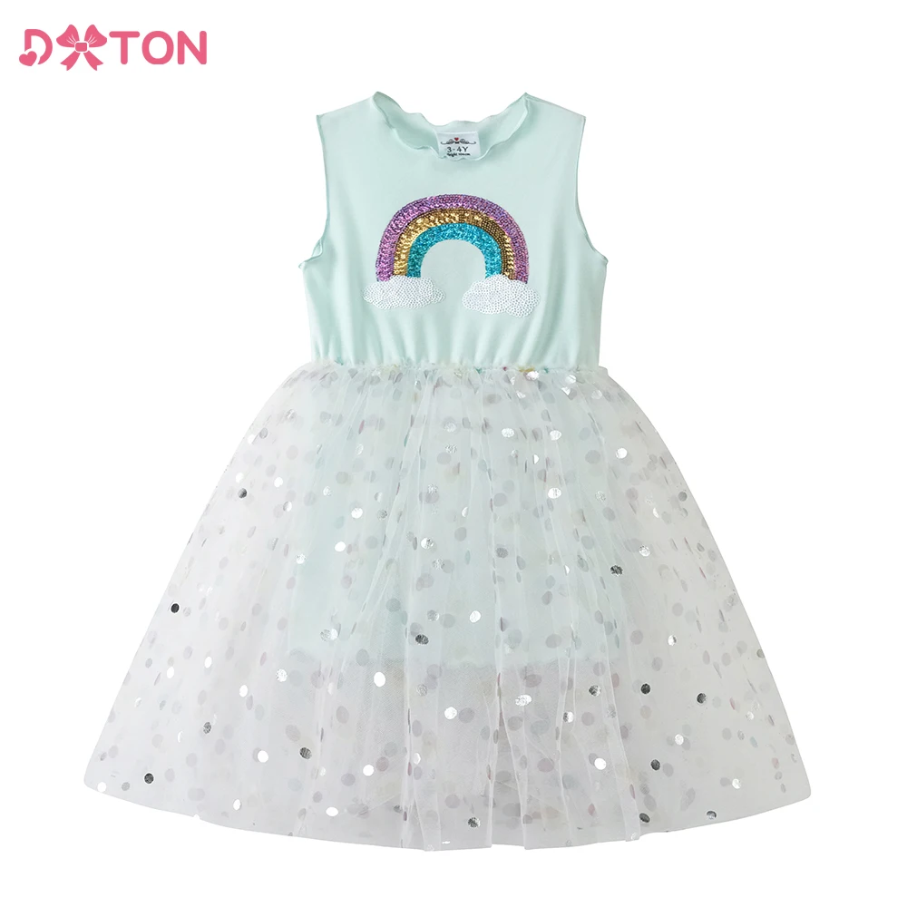 

DXTON Girls Rainbow Sequined Dress Kids Sleeveless Summer Dresses Toddlers Birthday Party Performance Dress Children Costumes