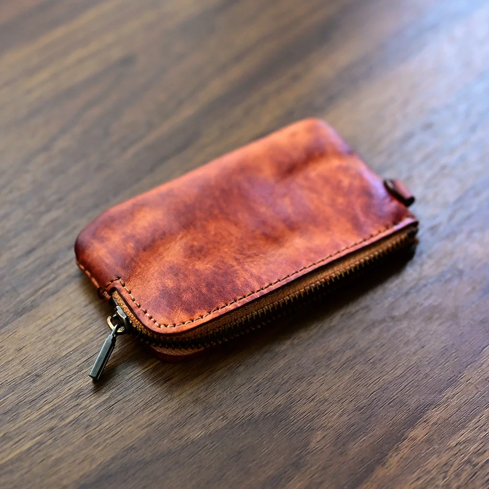 Vintage Genuine Leather Coin Purse Mini Zipper Wallet for Men Women Cowhide Key Holder Pouch Small Retro Change Bag Gift