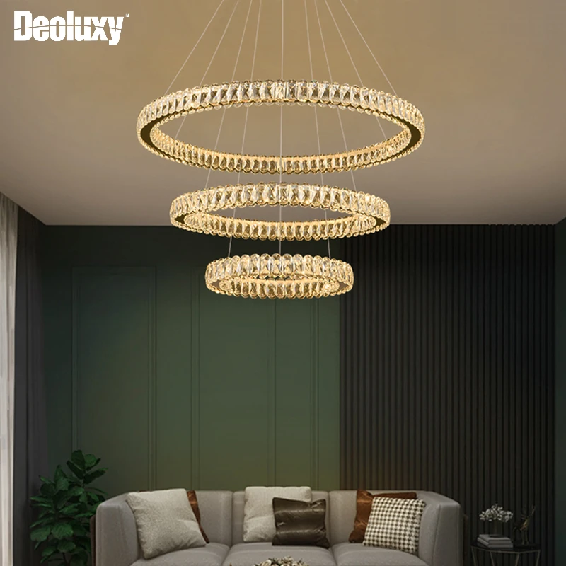 

DEOLUXY Modern led chandelier for living room luxury ring design crystal light fixture home decor gold hang cristal lustre