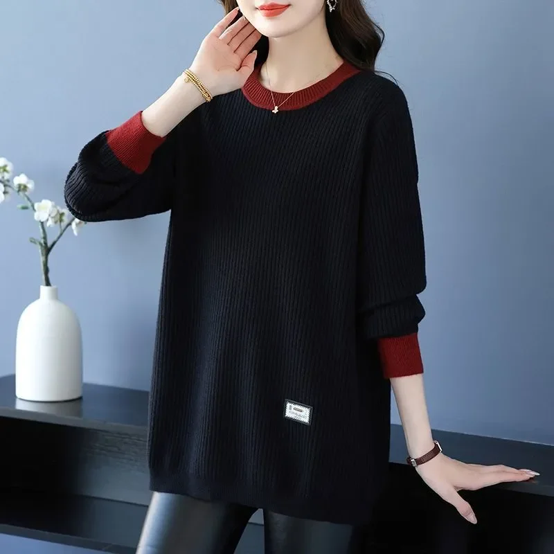 

New Autumn Winter Round Neck Mid-length Middle-aged Elderly Women Loose Long-sleeved Sweaters