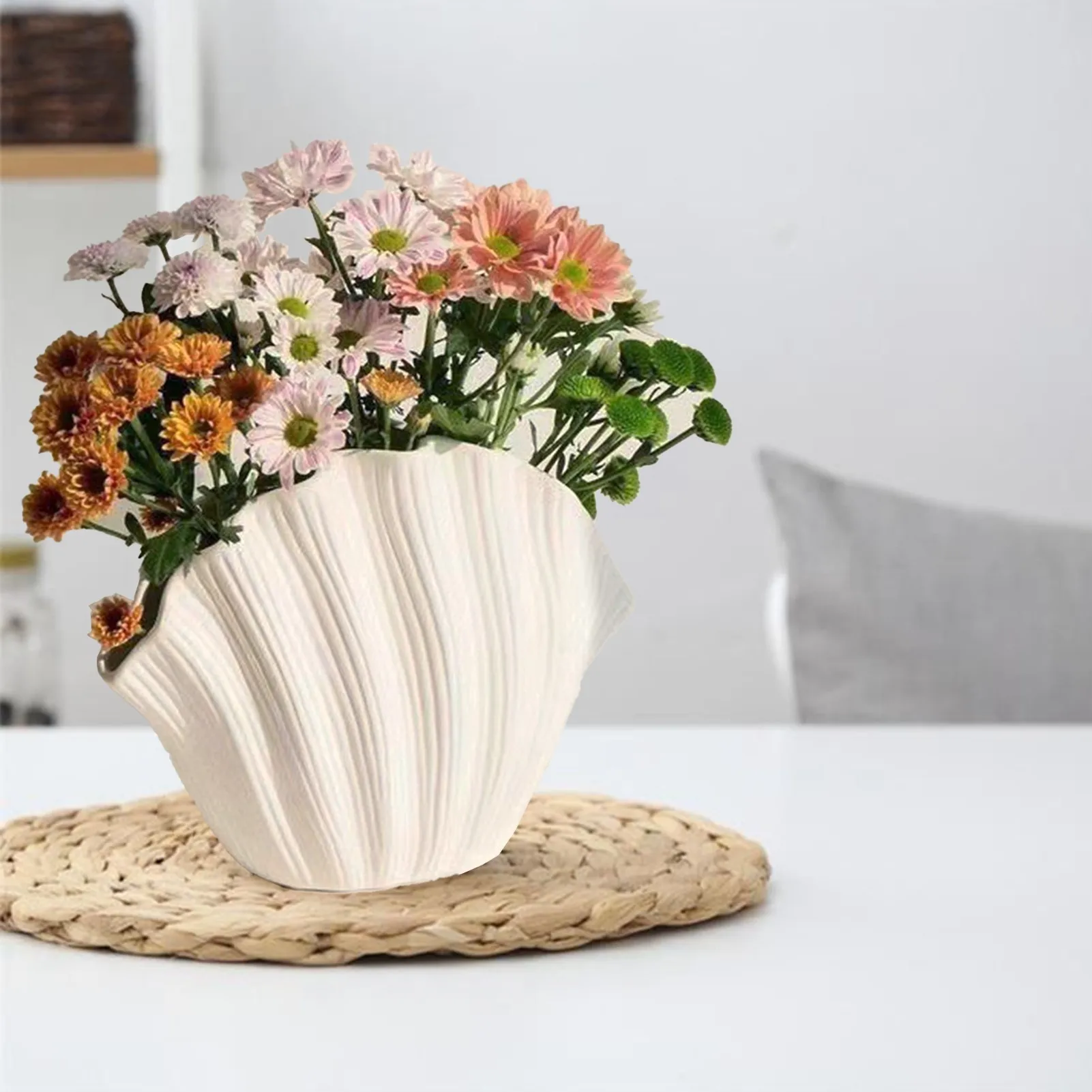 C2 Light Luxury Style Creative Shell Ceramic Vase Dried Flowers Handmade Vases Artificial Flower Decoration Living Room For Home