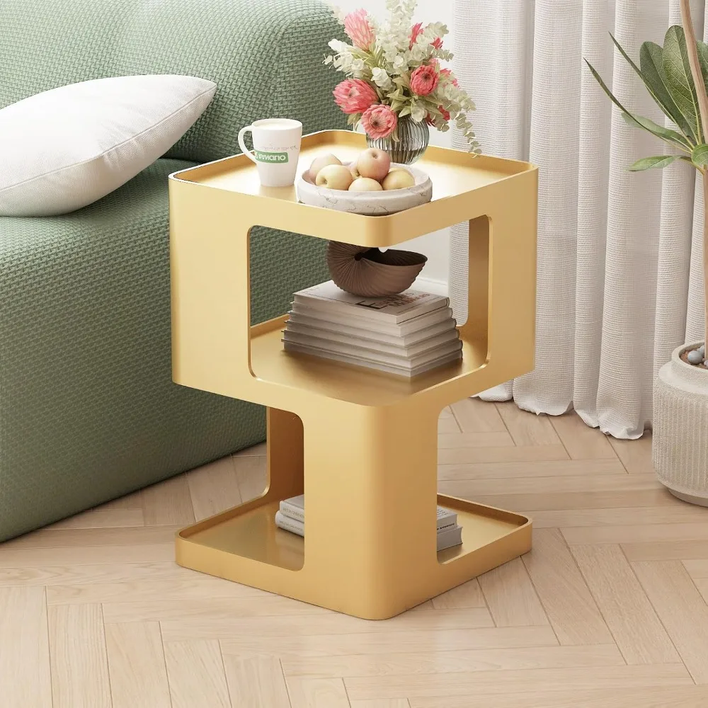 

Metal Gold Nightstands, Modern Side Table with 3 Tiers Storage, Small End Table for Couch, Living Room Bedroom,