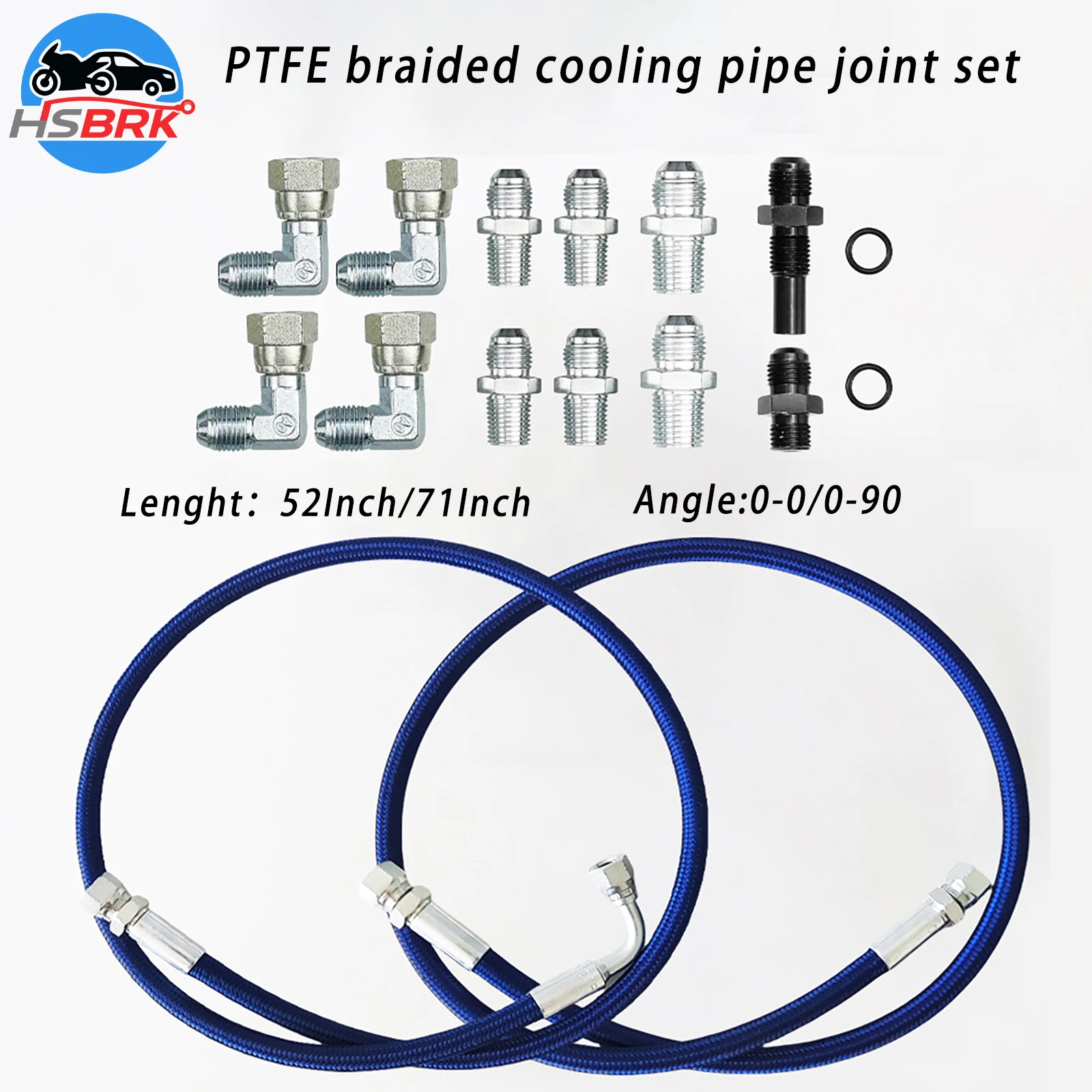 AN6 PTFE Nylon WeavingTransmission Cooler Hose Kit 52Inch/71Inch Nylon Braided Lines Transmission Cooler 0-90° twelve Fittings