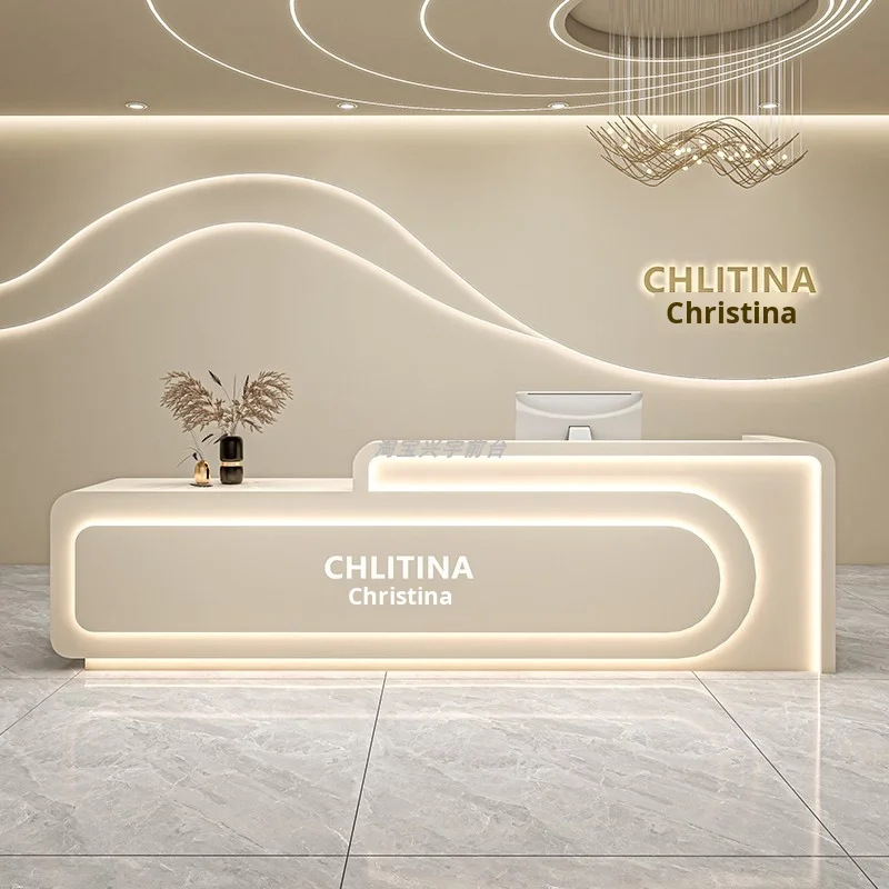 Modern Cream-Colored Handcrafted Wood Front Reception Desk For Hotel School Bar Beauty Salon Hair Salon Clothing Store
