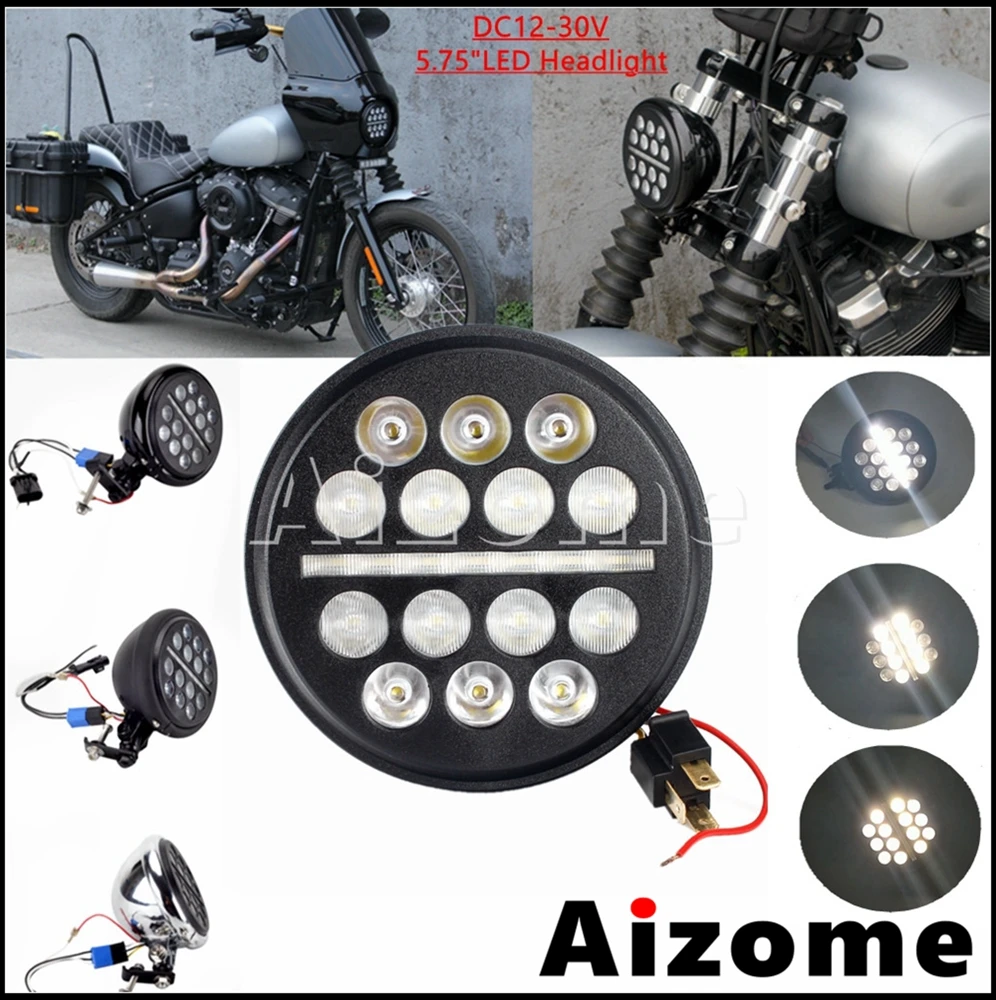 

12-30V Motorcycle 5-3/4" 5.75inch Headlight LED Assembly For Harley Softail Street Bob FXBB FXBBS Low Rider FXLR FXST 2018-2022