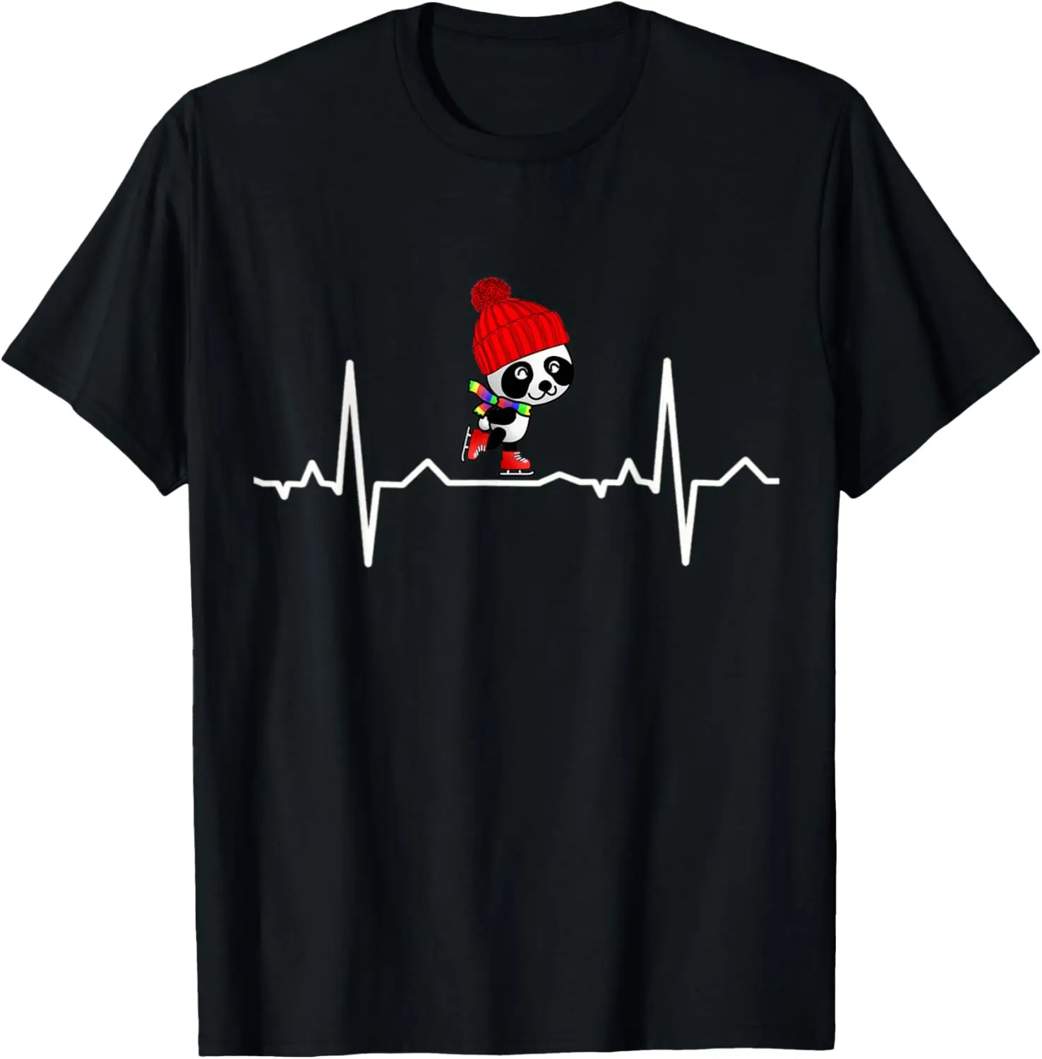 

Ice-Skating Panda Heartbeat Cartoon Animal Graphic T-Shirt