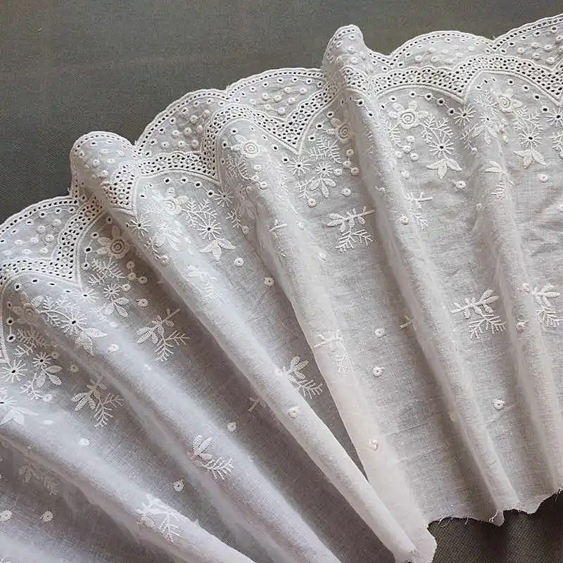 Thin Cotton Soft 33cm 3yard/lot off White/Apricot Cotton Embroidered Retro Lace Fabric DIY Lace Sewing Fabric Accessories