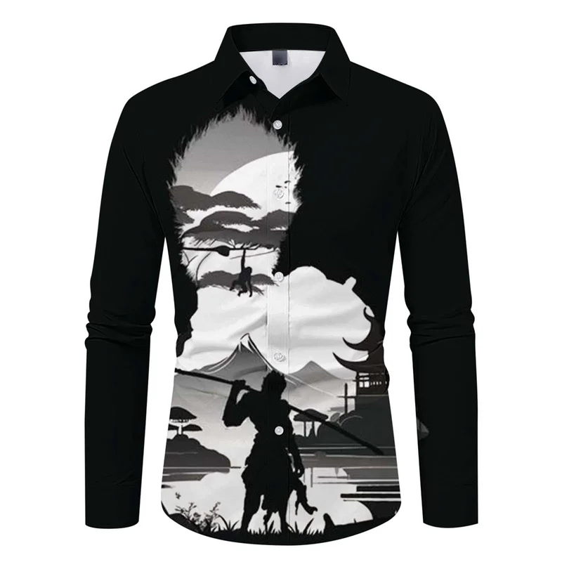 

Black Mythical Goku Same Style Men's Casual Shirt Long Sleeve Shirt Classic Slimming Fashion Collar Men's Shirt