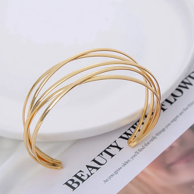 Jardme 4PCS Chunky Cuff Bracelet for Women Minimalist Irregular Open Wide Wire Bangle Bracelets Set