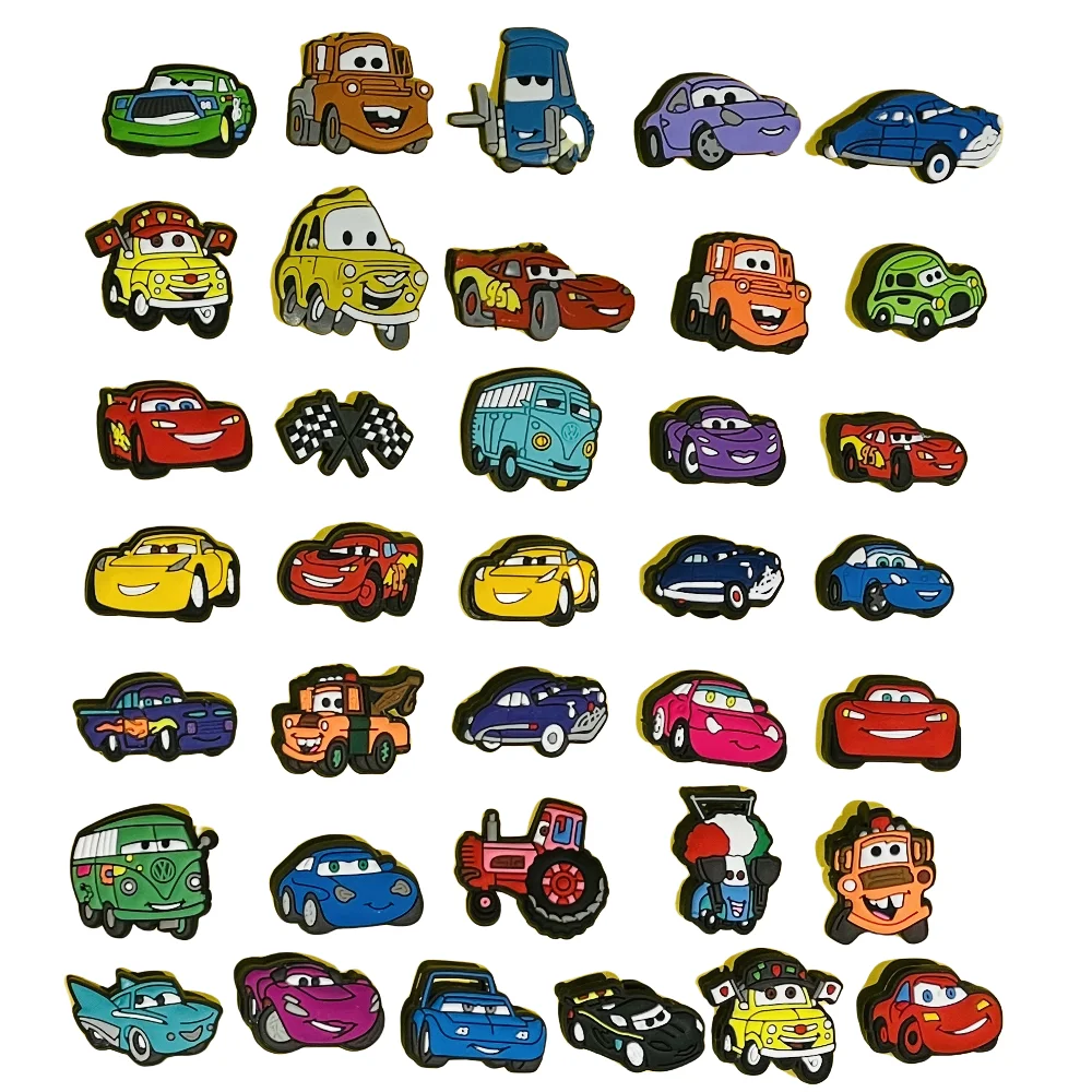 36 Buah Miniso Kartun Mobil Disney PVC Jimat Sepatu Taman untuk Pin Bakiak Sandal Sepatu Aksesori Dekorasi Hadiah Pesta Anak