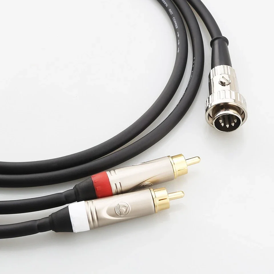 Silver Plated NAIM 5-Pin Twist Lock DIN to 2 RCA Phono Stereo Audio Interconnect Cable for NAIM HiFi System