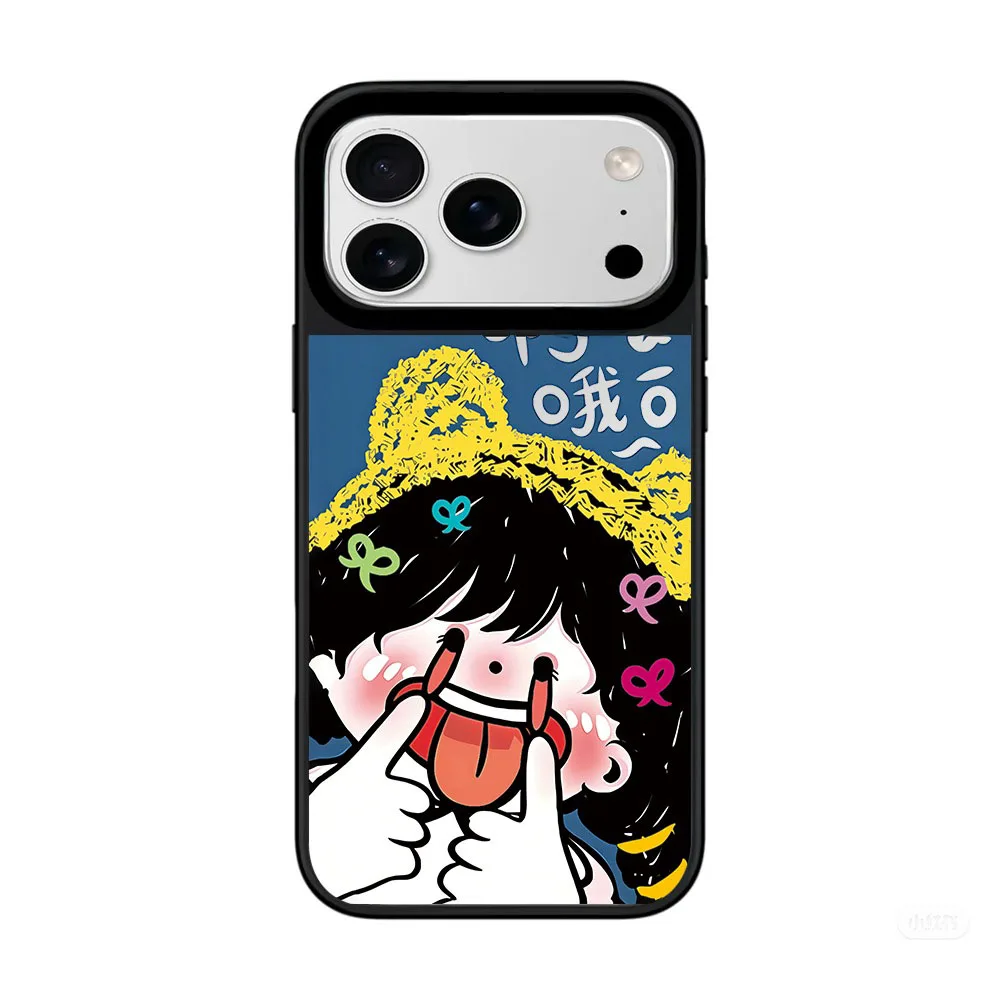 

Ghost Face Girl Cartoon Mirror Surface Black Border Magnetic Phone Case for IPhone 17 16 15 14 13 12 Pro Max Cover