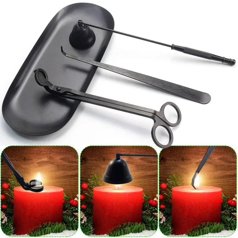 4 Colors Candle Extinguishers Candle Trays Scissors Hook Accessories Stainless Steel Wick Trimmer Care Extinguishing Tools Set