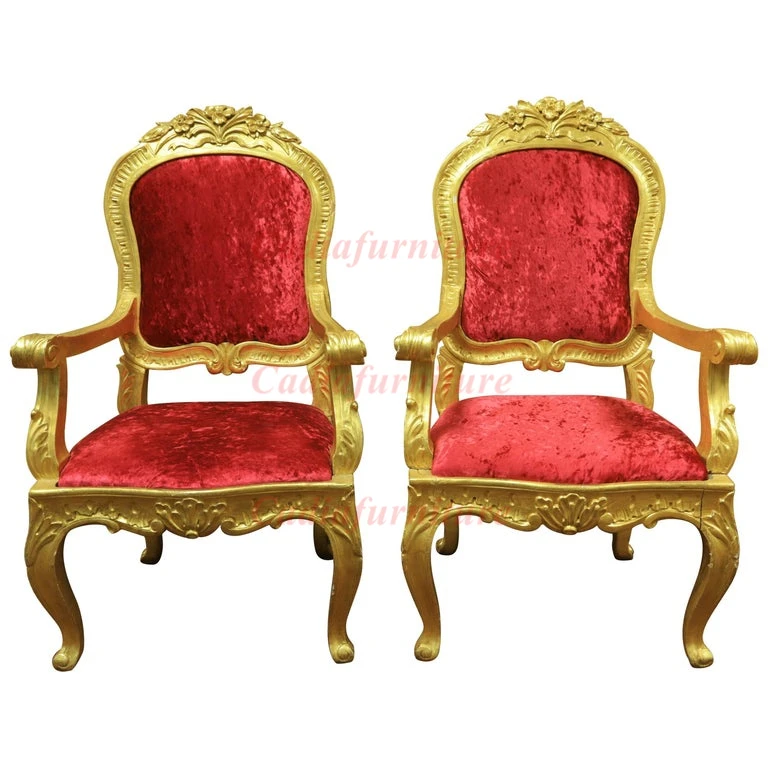 Antique Hand Made Luxury Louis XV Reproduction Chairs French Baroque Solid Wood Carved Velvet Armchair