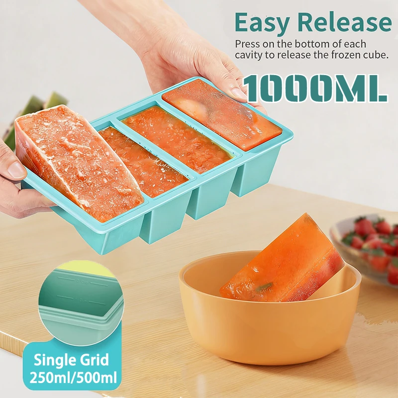 Large Silicone Ice Cube Tray 250ml 500ml Single Grid Freezer Mold Food Storage Container BPA Free for Soup Sauce Baby Food