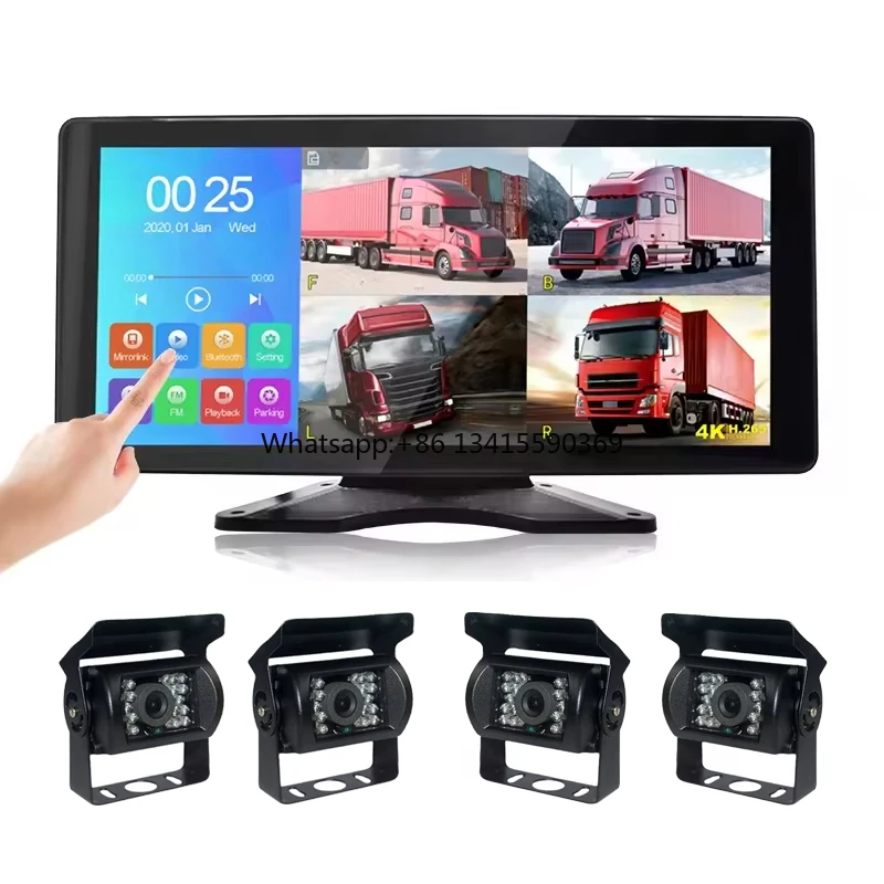 

10.36 Inch 4-Channel Split Screen Car DVR Recorder Monitor AHD Reverse Camera for Front Rear Night View for Truck Commercial