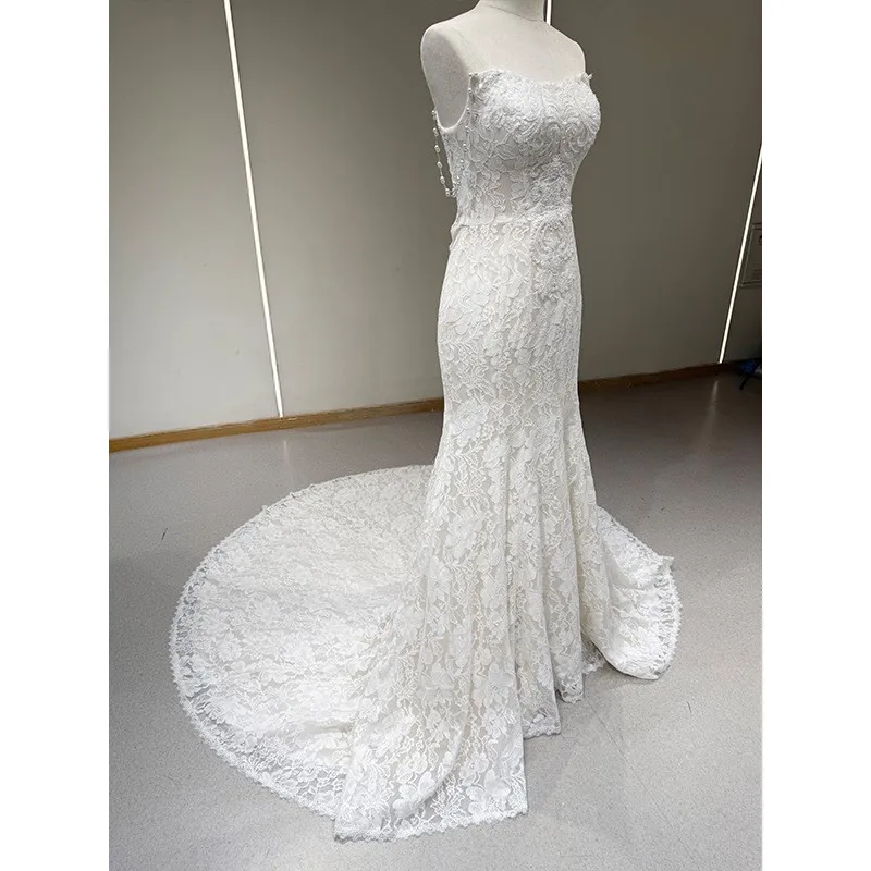Strapless chiffon fishtail dress a light luxury lace beaded tailline for going out