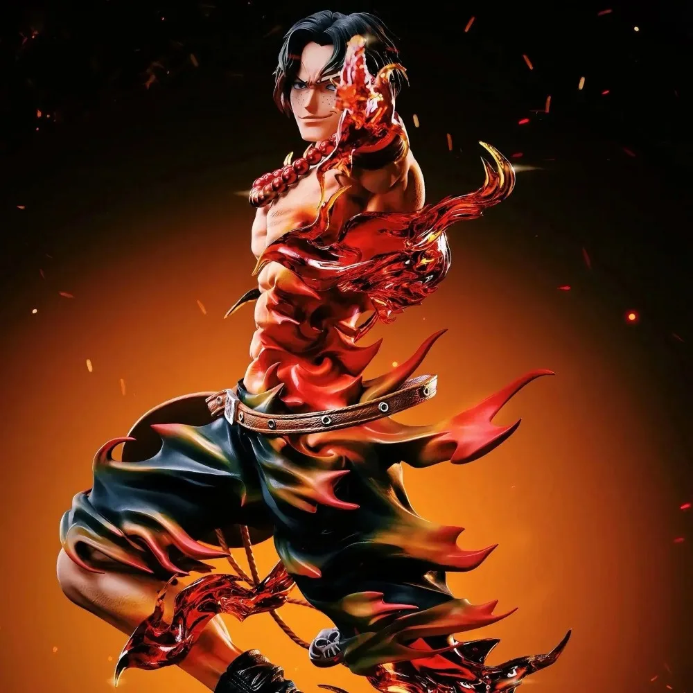 One Piece Portgas D Ace Figure 26cm PVC Anime Static Statue Smiling Finger Flame Scene Collectible Display Desktop Ornament Gift