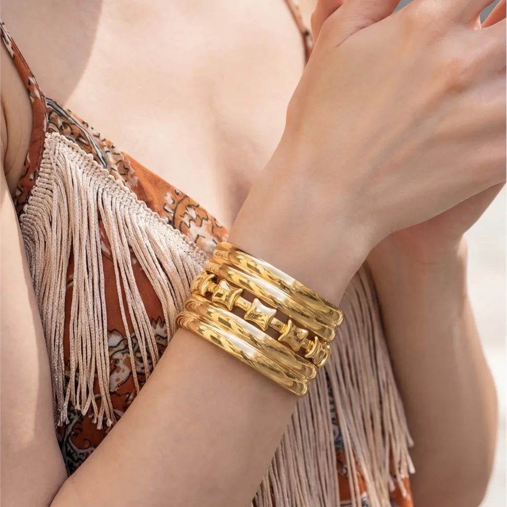 Razor Wire Shape Bangle Stainless Steel Bangles for Women 18k Gold Plated Bracelet Minimalist Smooth Layered Bracelets Bangles
