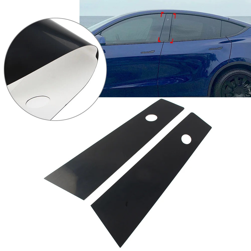 

2 Pcs For Tesla Model Y 2020-2022 Car Door Window Pillar Posts Trims Decoration Stickers Glossy Black