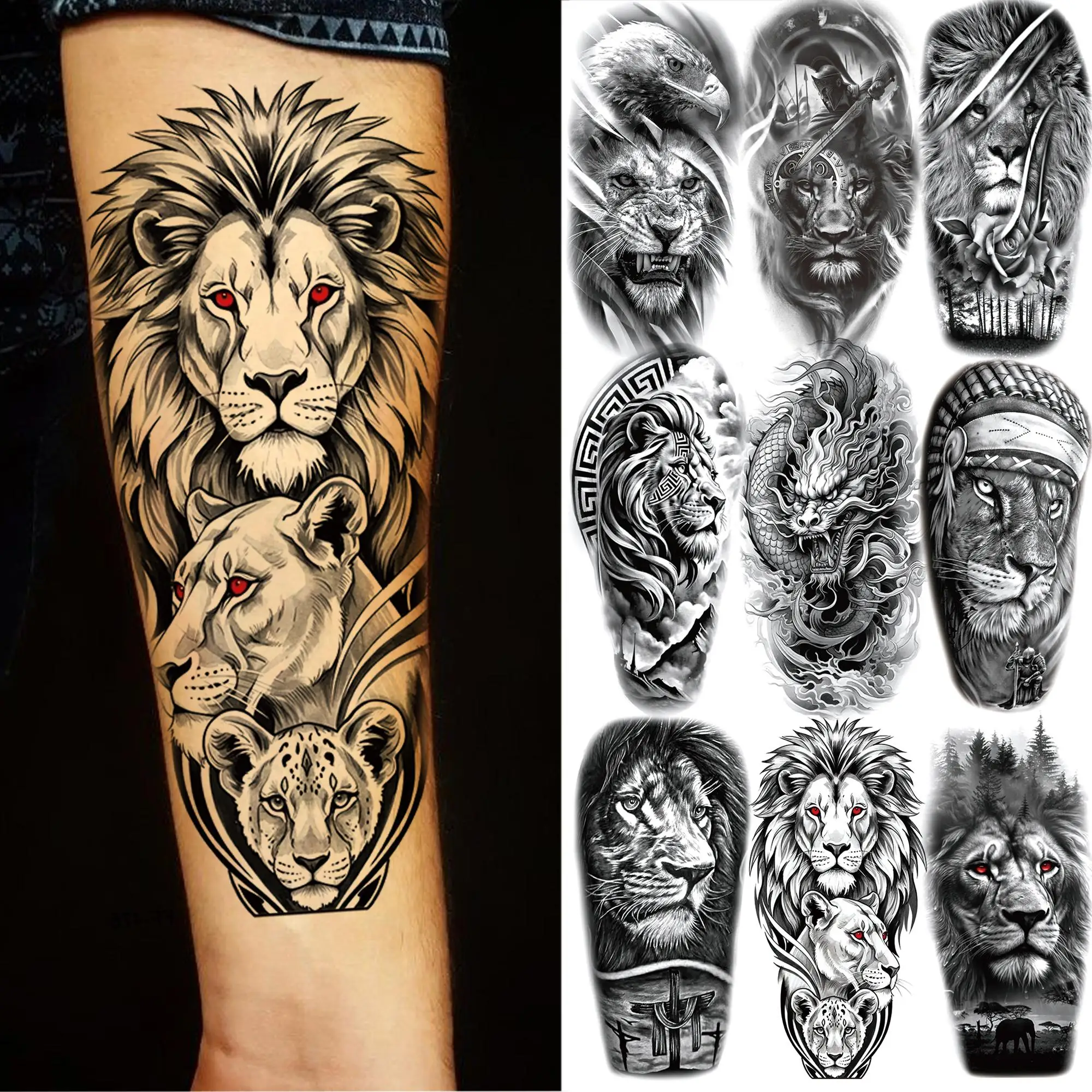 

Дракон Лев водонепроницаемые временные татуировки для мужчин женщин взрослых черные поддельные татуировки наклейки