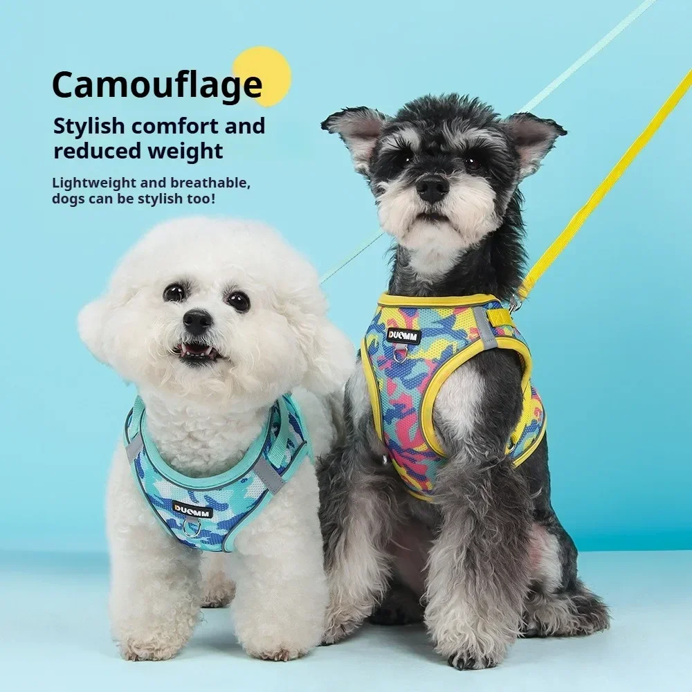 

New Camouflage Puppy Vest Harness Dog Chest Strap All-in-one Wear Pet Leash High Light Reflective Dog Leash Cat Collar