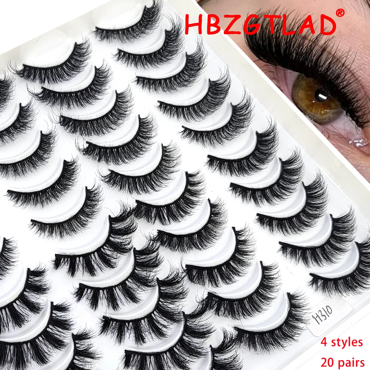 HBZGTLAD 20 Double Mixed Style Soft Mink Eyelash 3D Curled Edge Handmade Natural Messy Cross Eyelash Wholesale Manga Eyelash Cat