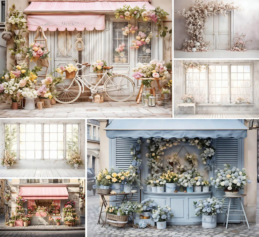 

Mehofond Photography Backdrops Spring Flower Store Valentine's Day Girl Birthday Party Romantic Bike Shop Decor Photo Background