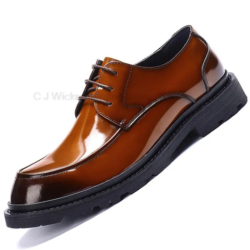 HKDQ Round Head Derby Formal Office Men Shoes Bridegroom Best Man Shoe Fashion Genuine Leather Dress Business Designer Shoes Men