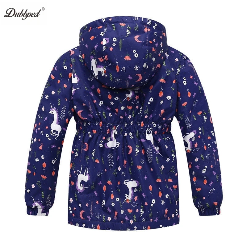 Dubbped Kids Girls Unicorn Purple Rain Jacket Waterproof Coat Lightweight Hooded Warm Lined Raincoats Windbreakers 3-12Y