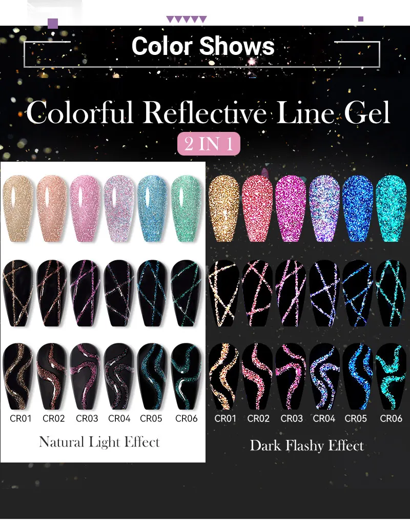 LILYCUTE 5 ml Reflektierende Glitter Liner Gel Nagellack Superflash Bunte Funkelnde Graffiti Malerei Streifen Pull Linie Nagel Gel – Detail 3