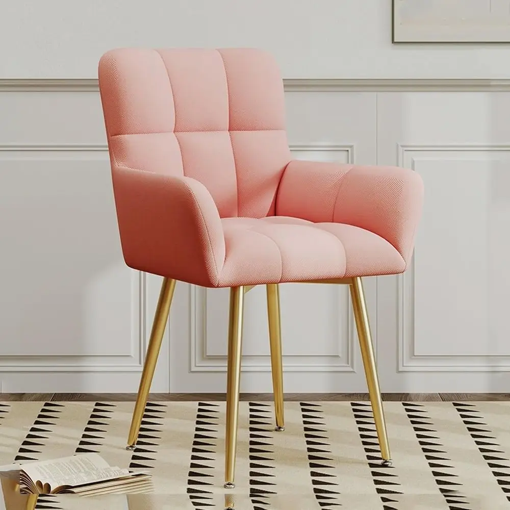 

Velvet Upholstered Dining Chairs with Gold Legs, Small Armchair for Bedroom Vanity or Accent, Pink