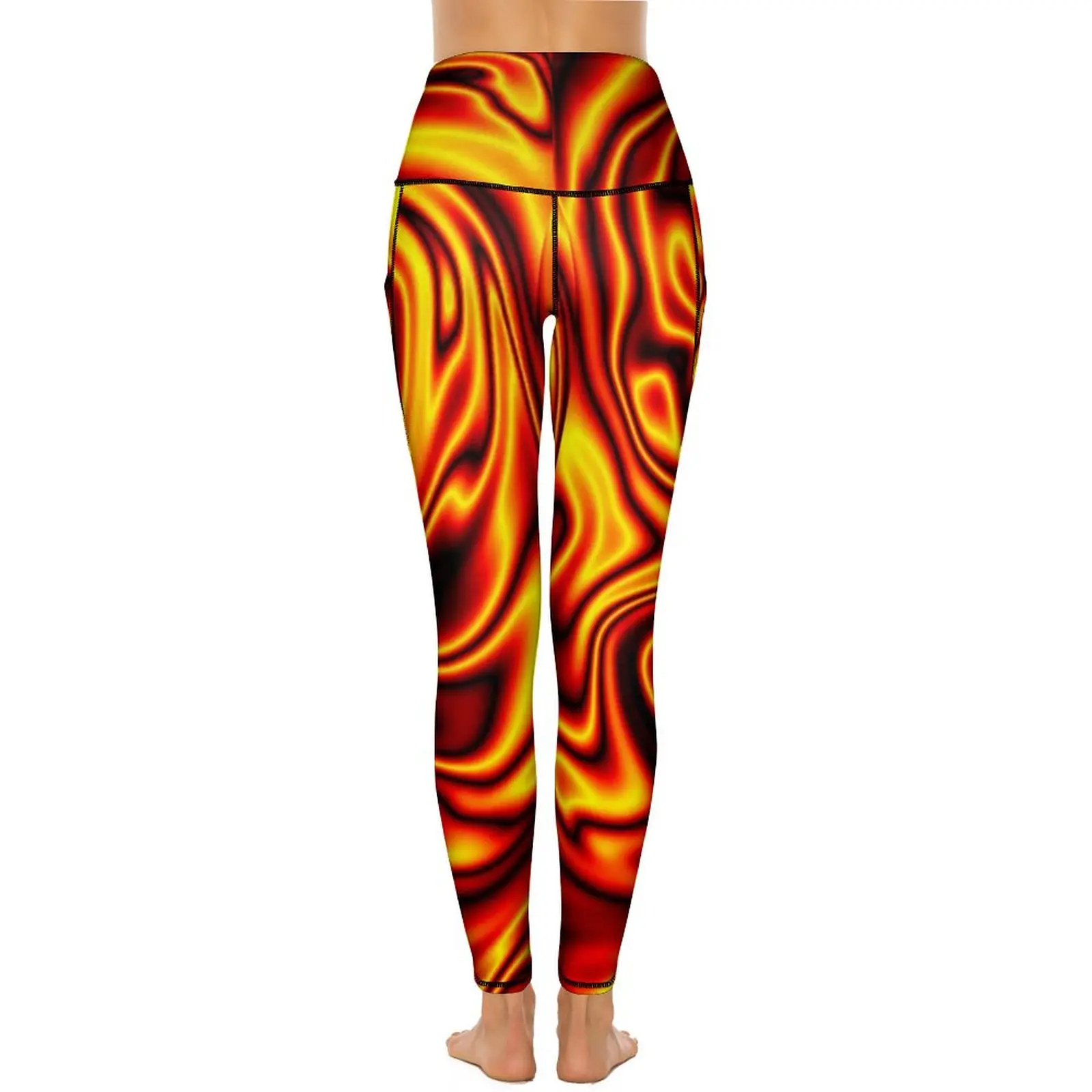 Cienkie legginsy czarne linie Sexy Fireball Print Push Up joga spodnie Vintage elastyczne legginsy damskie na zamówienie Fitness Sport legginsy