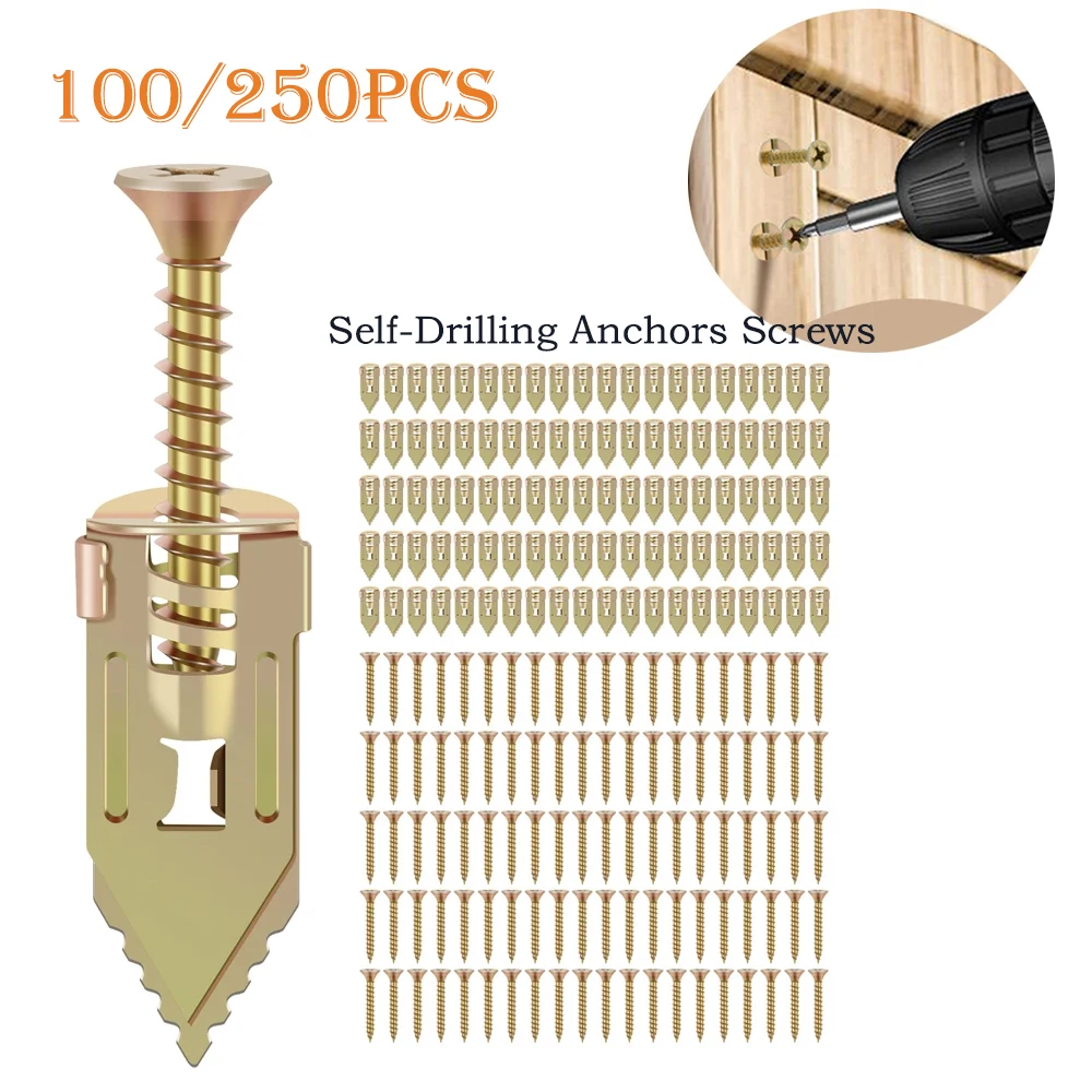 100/250Pcs Self-Drilling Anchors Screws Zinc Plated Steel Gypsum Expansion Saving-Energy No-Hole Self Drilling Drywall Screw