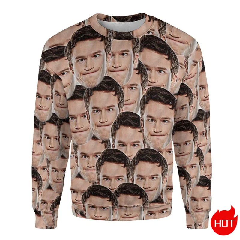 Autumn New 3D Custom Face Printing Sweatshirts For Men Funny Customization Xmas Graphic Round Neck Sweatshirts Fashion Clothing