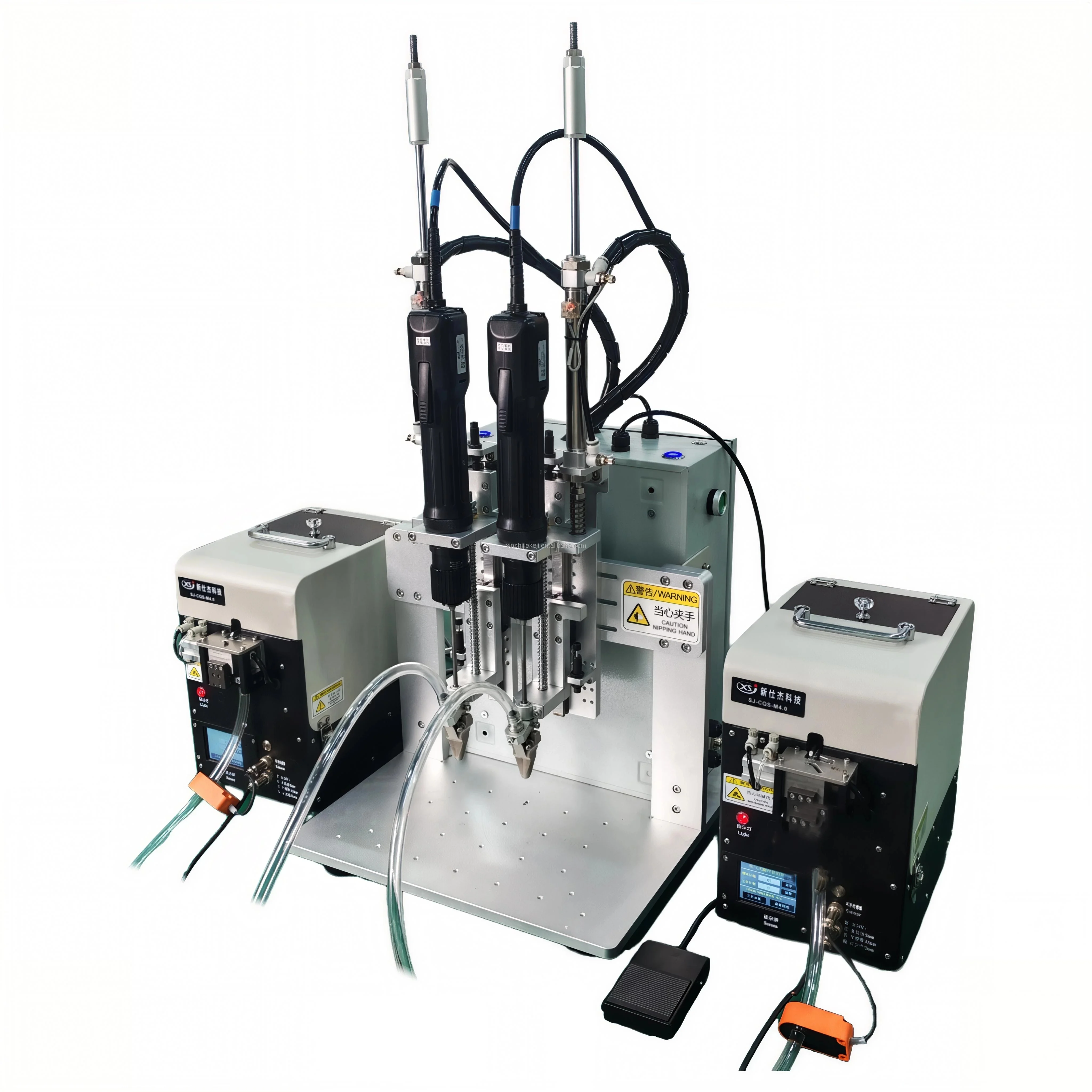 Automatic screw locking machine PLC touch screen control, double electric screw feeder, motor foot switch start, tight screw